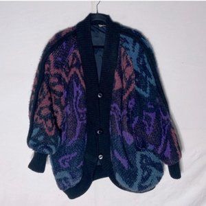Vintage Karizma Oversized Multicolour Abstract Knit Button Up Cardigan L